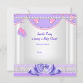 Baby shower Baby Girl White Pink Paars Pearl Lace Kaart (Achterkant)