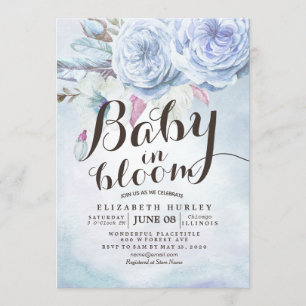 Baby shower Baby in Bloom Bohemian Flowers Feather Kaart