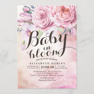 Baby shower Baby in Bloom Bohemian Flowers Feather Kaart