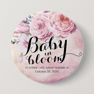Baby shower Baby in Bloom Boho Flowers & Feathers Ronde Button 7,6 Cm