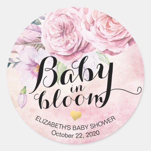 Baby shower Baby in Bloom Boho Flowers & Feathers Ronde Sticker (Voorkant)