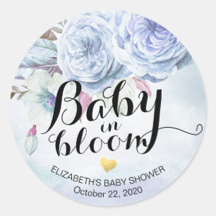 Baby shower Baby in Bloom Boho Flowers & Feathers Ronde Sticker