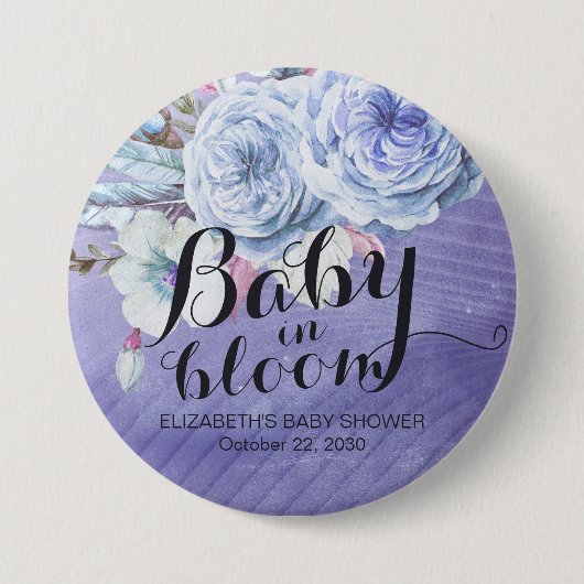 Baby shower Baby in Bloom Boho Flowers Ronde Button 7,6 Cm (Voorkant)
