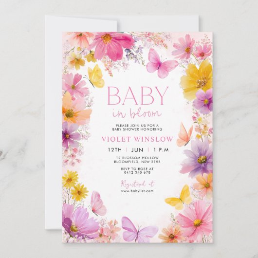 Baby shower Baby in Bloom Butterfly Roze Paarse Kaart (Voorkant)