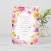 Baby shower Baby in Bloom Butterfly Roze Paarse Kaart (Staand voorkant)