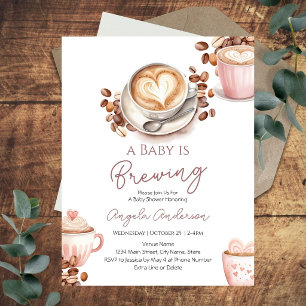 Baby Shower Baby is Brewing Roze en Bruin Kaart