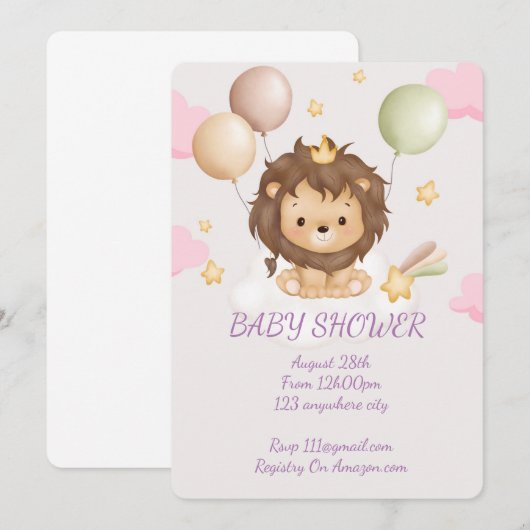 BABY SHOWER BABY LION UITNODIGING (Voorkant / Achterkant)