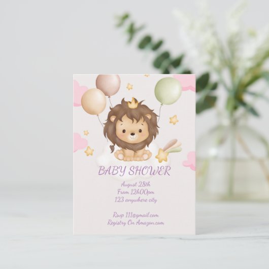 BABY SHOWER BABY LION UITNODIGING (Staand voorkant)