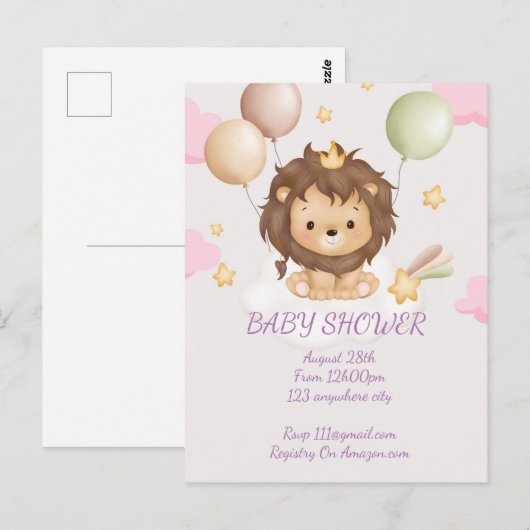 BABY SHOWER BABY LION UITNODIGING (Voorkant / Achterkant)