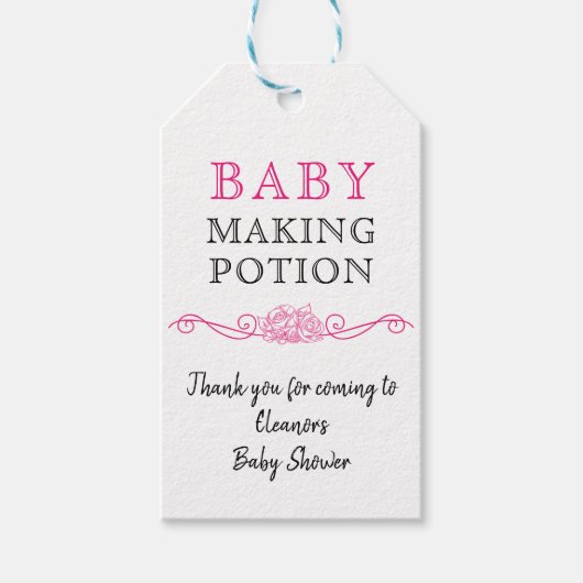 Baby shower Baby Making Potion Roze Dank u Cadeaulabel (Voorkant)