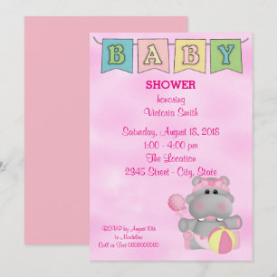 Baby shower Baby Meisje Hippo Kaart