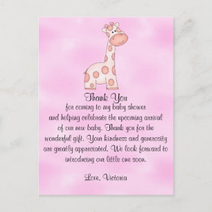 Baby shower Baby Meisje Roze Giraffe Briefkaart