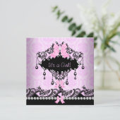Baby shower Baby Meisje Roze Zwart Damask Bow Kaart (Staand voorkant)
