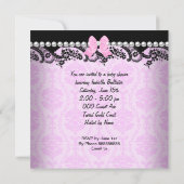 Baby shower Baby Meisje Roze Zwart Damask Bow Kaart (Achterkant)