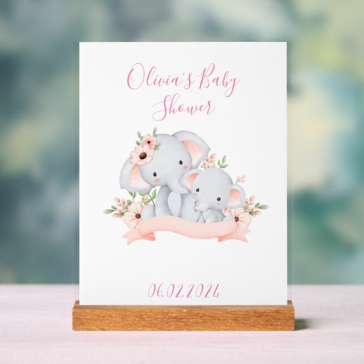 BABY SHOWER BABY OLIFANT EN MOEDER OLIFANT ACRYL BORD (Neutraal)
