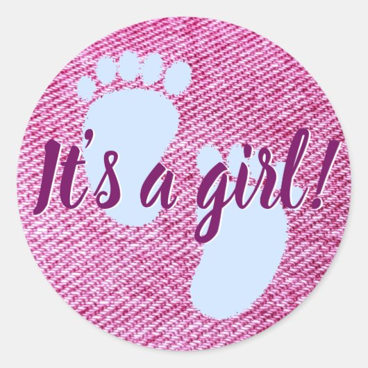 Baby shower Baby PInk Denim Aangepast Ronde Sticker (Voorkant)