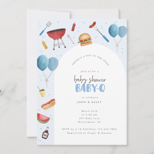 Baby shower Baby-Q (BBQ) voor de Uitnodiging van d (Voorkant)