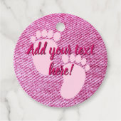 Baby shower Baby roze denim print op maat Bedankjes Labels (Voorkant)