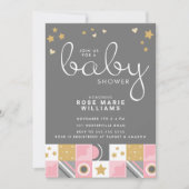 BABY SHOWER | Baby Roze maan en sterren Kaart (Voorkant)