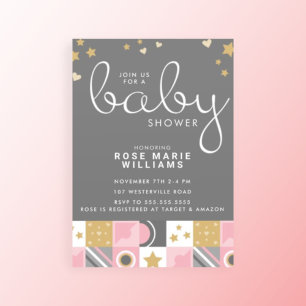 BABY SHOWER Baby Roze maan en sterren Kaart