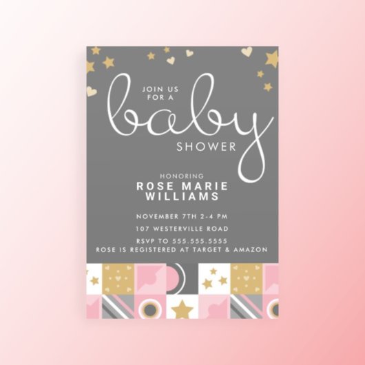 BABY SHOWER | Baby Roze maan en sterren Kaart