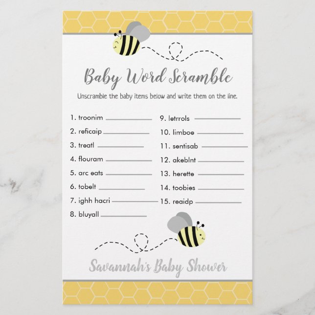 Baby Shower Baby Woordzoekspel (Voorkant)