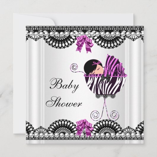 Baby shower Baby Zebra Girl Black White roze Kaart (Voorkant)