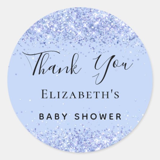 Baby shower babyblauwe glitter Dank je Ronde Sticker (Voorkant)