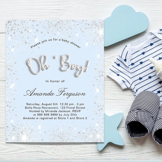 Baby shower babyblauwe jongen zilter glitter