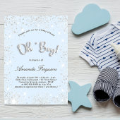 Baby shower babyblauwe jongen zilveren uitnodiging flyer