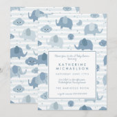 BABY SHOWER | Babyblauwe olifanten Kaart (Voorkant / Achterkant)