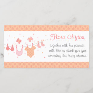 Baby shower: Babykleertjes aan de waslijn Bedankkaart