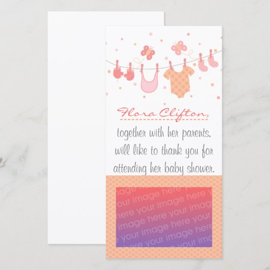 Baby Shower: Babykleren aan de lijn Bedankkaart (Voorkant / Achterkant)