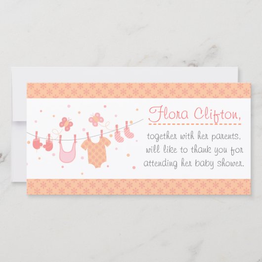 Baby Shower: Babykleren aan de lijn Bedankkaart (Voorkant)