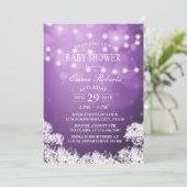 Baby shower Baby's Breath & String Lights Paars Kaart (Staand voorkant)
