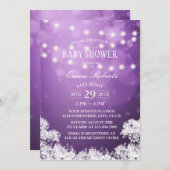 Baby shower Baby's Breath & String Lights Paars Kaart (Voorkant / Achterkant)