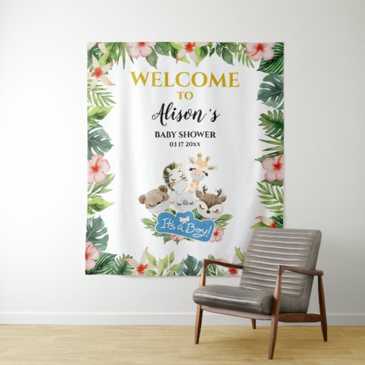 Baby Shower BACKDROP voor jongen | Cute Goud Safar Wandkleed (In situ)