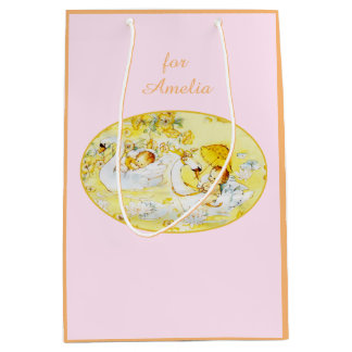 baby shower Bag Swan Roze en Oranje Medium Cadeauzakje