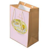baby shower Bag Swan Roze en Oranje Medium Cadeauzakje (Voorkant Gekanteld)