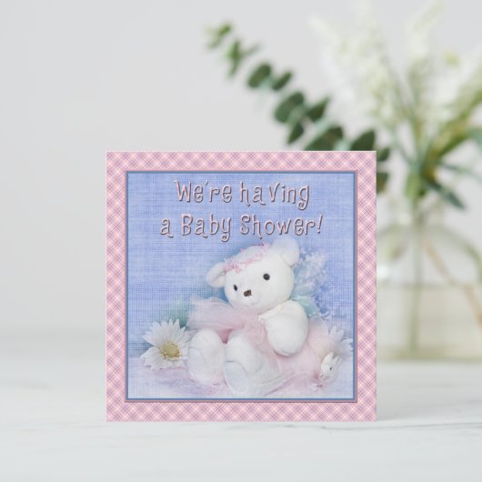 Baby shower - Ballerina Teddy Bear Kaart (Staand voorkant)