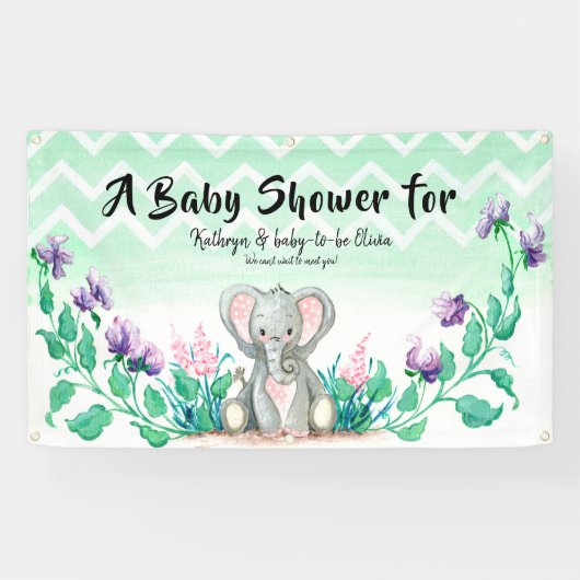 baby shower Banner Cute Elephant Floral Garden (Horizontaal)
