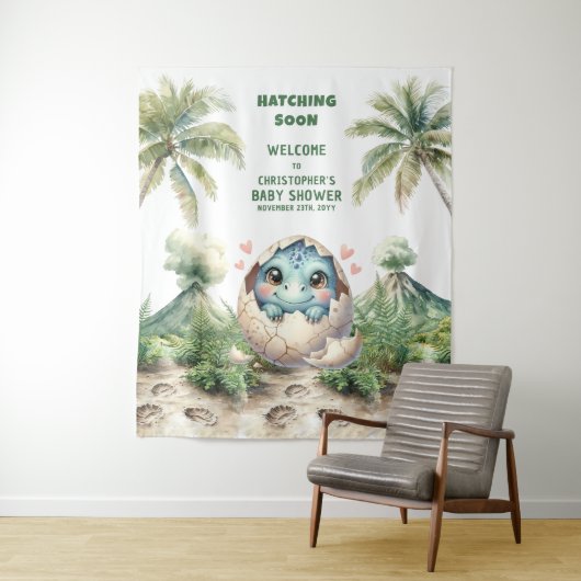 Baby shower Banner Hatching Soon Blue Dinosaur Wandkleed (In situ)