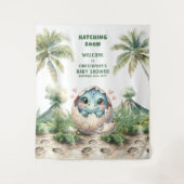 Baby shower Banner Hatching Soon Blue Dinosaur Wandkleed (Voorkant)