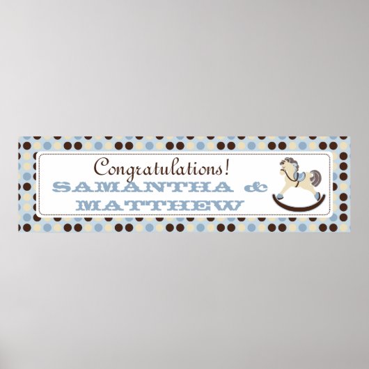 Baby shower Banner met blauw Rockpaard Poster (Voorkant)