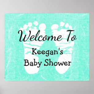 Baby shower Banner Poster Blauwgroen voet Prints