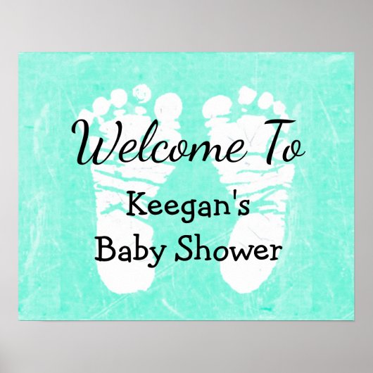 Baby shower Banner Poster Blauwgroen voet Prints (Voorkant)