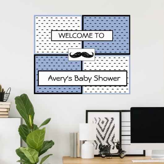 Baby shower Banner Poster Mustache Thema (Thuiskantoor)