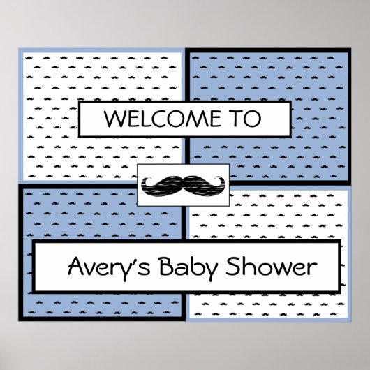 Baby shower Banner Poster Mustache Thema (Voorkant)