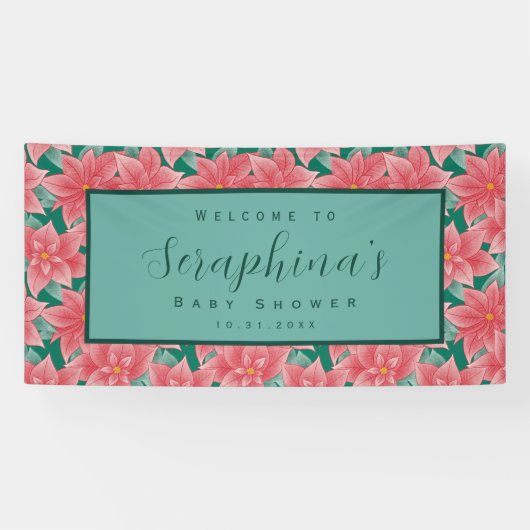 Baby shower Banner Red & Green Winter Poinsettia (Horizontaal)