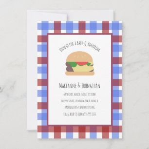 Baby Shower BBQ Achtertuin Hamburger Geruit Kaart
